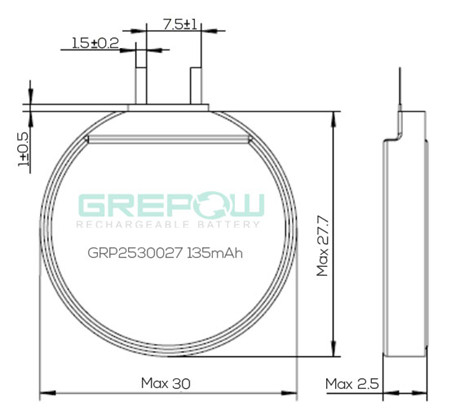 GRP2530027圓形鋰電池結構圖